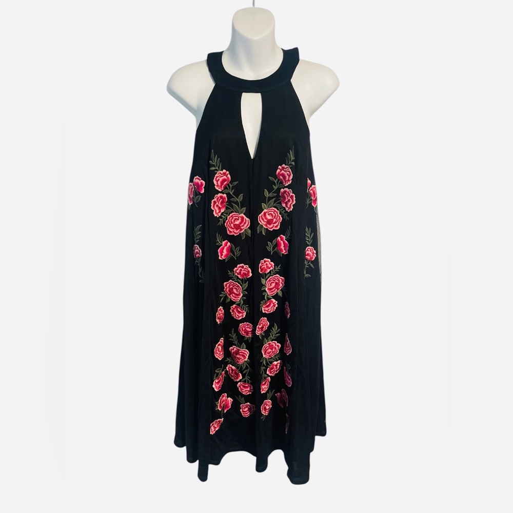 Torrid Black Floral Mesh Sleeveless High Neck Trapeze Dress Size 1 (1X) New Tags